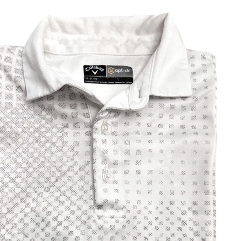 Callaway Mens Golf Shirt M Optidri White Gray Geometric Ombre Print Performance